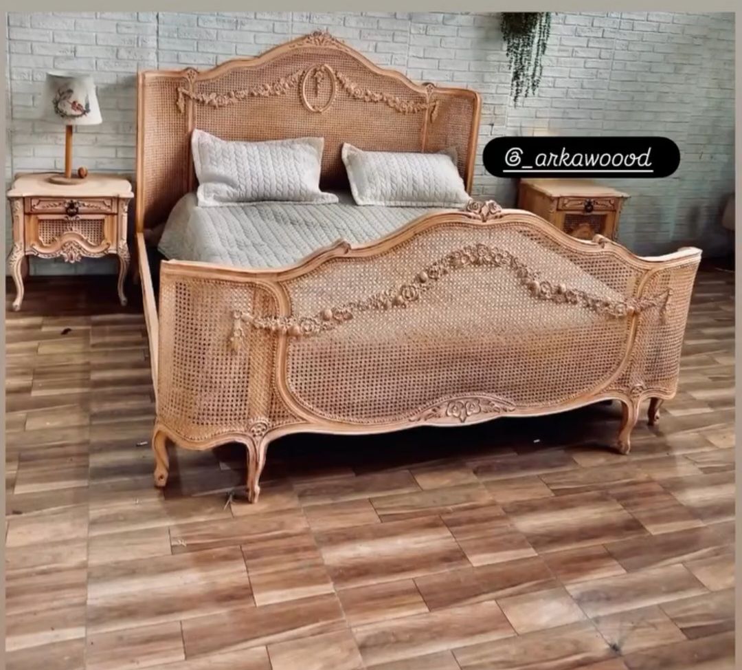 تخت خواب حصیری تمام چوب فلورانس